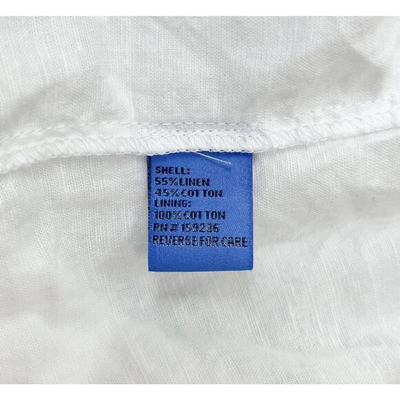 J. McLaughlin White Poplin Linen Cotton Midi Dress Short Sleeve V-Neck Sz Small - Picture 6 of 6